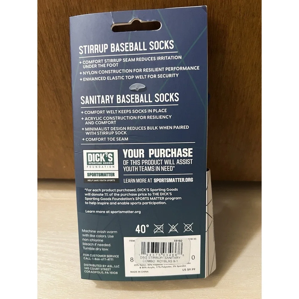 DSG Stirrup + Sanitary Baseball Socks Royal Blue and White,‎ Youth XS 9K-1Y New